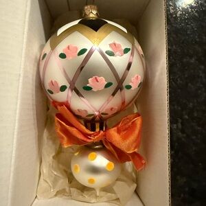 MacKenzie-Childs Double Drop White and Gold Ornament with Pink Accents